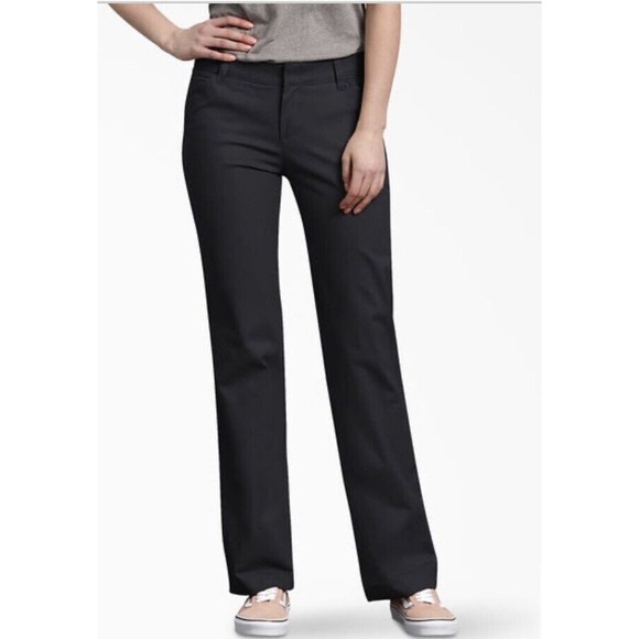 Dickies Black Twill Work Pants 14R Short‎ Women New Relaxed Fit Straight Leg - Picture 1 of 4